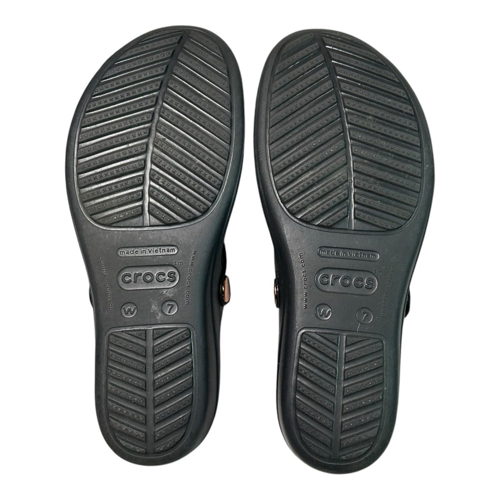 Crocs Sanrah Diamante Wedge Flip Flop Sandals Womens 7 Black Thongs Slip On - Picture 10 of 12